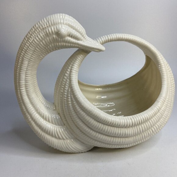 Vtg Atlantic Mold Swan Planter Cachepot Basket White Ceramic Duck Goose - Picture 1 of 6